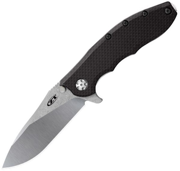 Zero Tolerance 0562CF Hinderer Slicer - CPM-20CV Satin/Stonewashed Drop Point Blade - Carbon Fiber with Titanium Framelock Handle - ZT0562CF