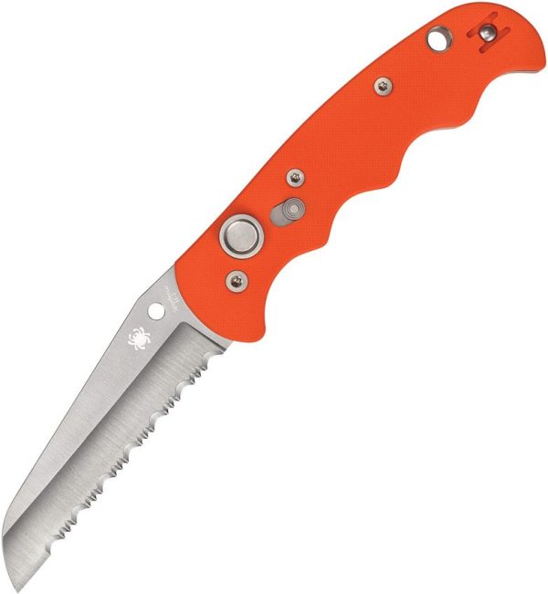 Spyderco Autonomy AUTO- H1 Serrated Sheepsfoot Blade - Orange G10 Handle with Push Button - C165GSOR