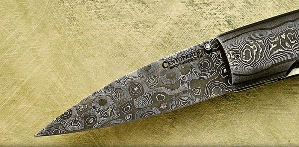 Centofante, Frank - Mastadon Ivory Model 3 - Linerlock Folder - Damascus P-Edge - Image 2