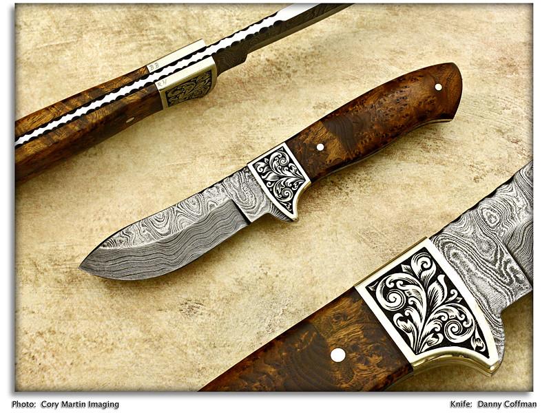 Coffman Danny Damascus Wood Hunter with Engraving 800
