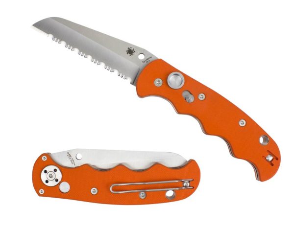 Spyderco Autonomy AUTO- H1 Serrated Sheepsfoot Blade - Orange G10 Handle with Push Button - C165GSOR - Image 2