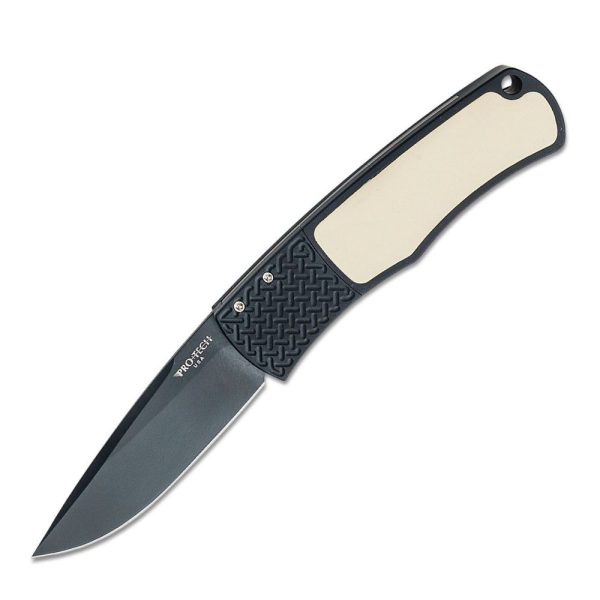 Pro-Tech Bolster Release #1 (BR-1 Magic) - Black DLC 154-CM Blade - "Tuxedo" Black Handle with Ivory Micarta Inlay - BR-1.52
