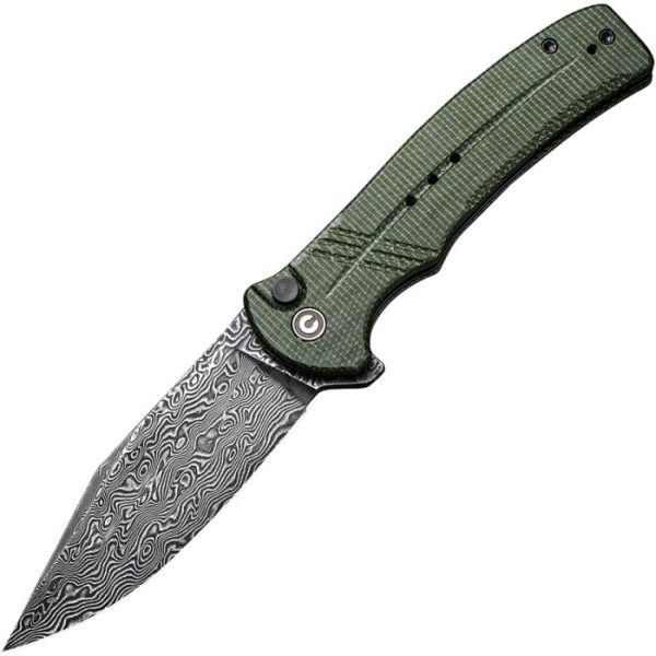 Civivi Cogent Button Lock - Damascus Clip Point Blade - Green Micarta Handle - CIVC20038DDS1