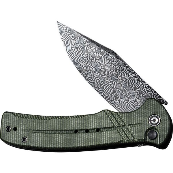 Civivi Cogent Button Lock - Damascus Clip Point Blade - Green Micarta Handle - CIVC20038DDS1 - Image 4