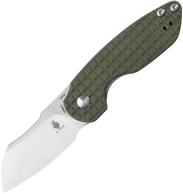 Kizer October Mini Linerlock - 154CM Stonewashed Sheepsfoot Blade - Milled Green G10 Handle - KIV2569C1