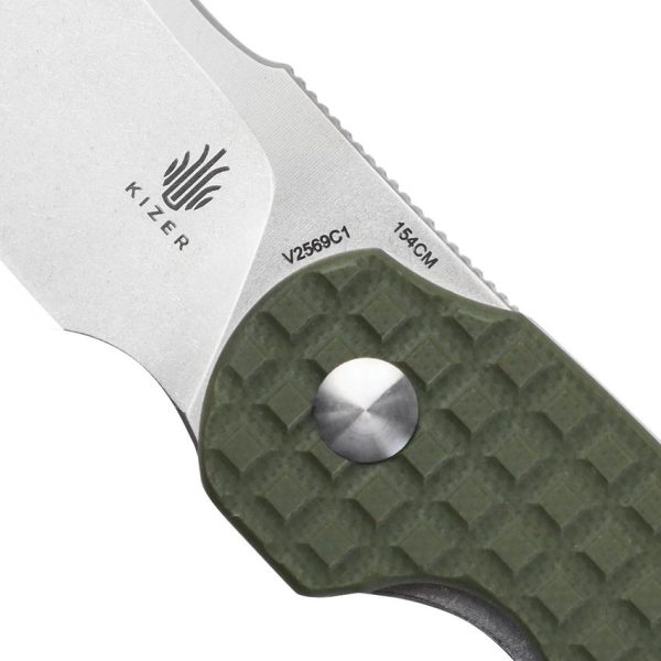 Kizer October Mini Linerlock - 154CM Stonewashed Sheepsfoot Blade - Milled Green G10 Handle - KIV2569C1 - Image 5