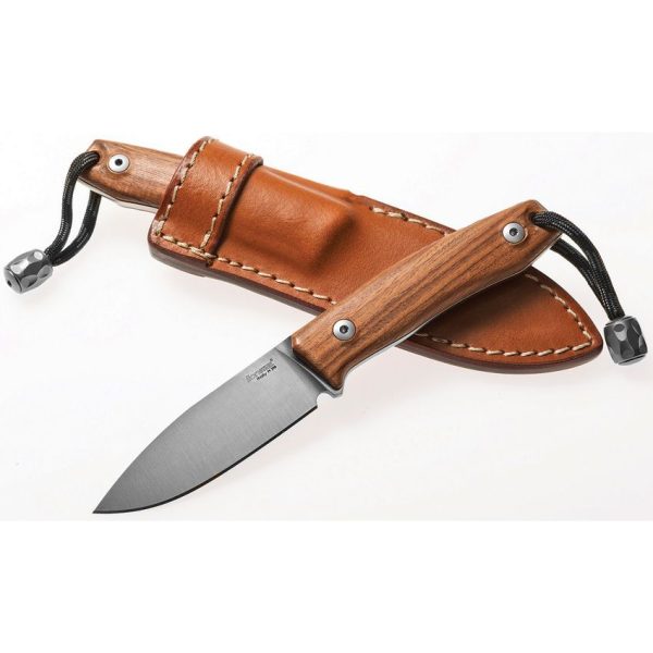 LionSteel M1 Fixed Blade - M390 Drop Point Blade - Santos Wood Textured Handle with Lanyard and Titanium Bead - Leather Sheath - LSTM1ST - Image 2