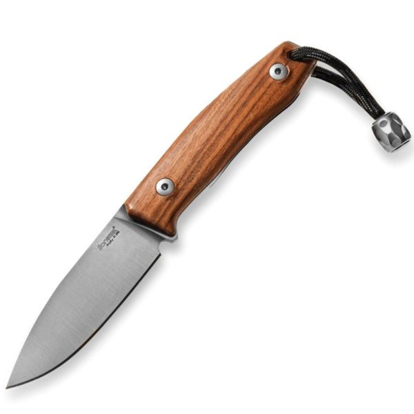 LionSteel M1 Fixed Blade - M390 Drop Point Blade - Santos Wood Textured Handle with Lanyard and Titanium Bead - Leather Sheath - LSTM1ST