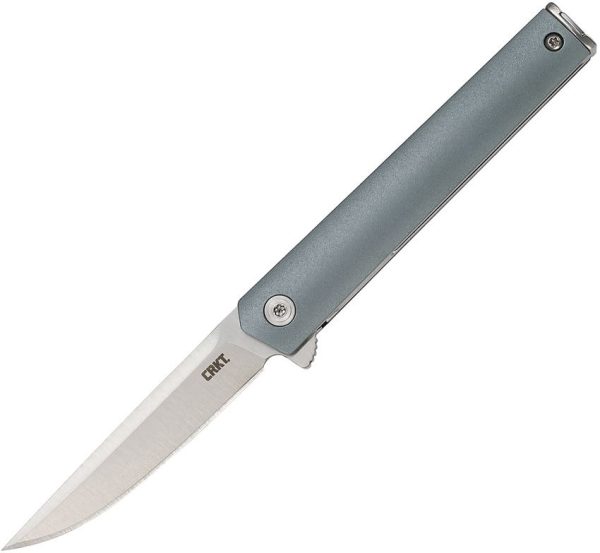 CRKT CEO Compact Flipper - Stainless Satin Blade - Blue Gray GRN Handle - CR7095