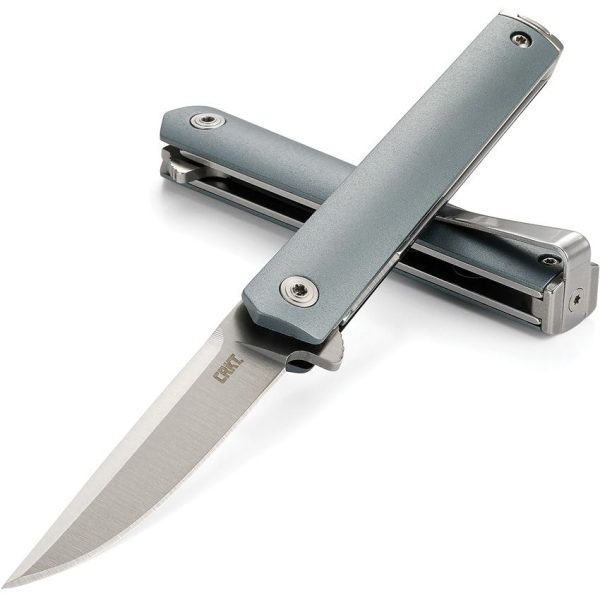 CRKT CEO Compact Flipper - Stainless Satin Blade - Blue Gray GRN Handle - CR7095 - Image 3