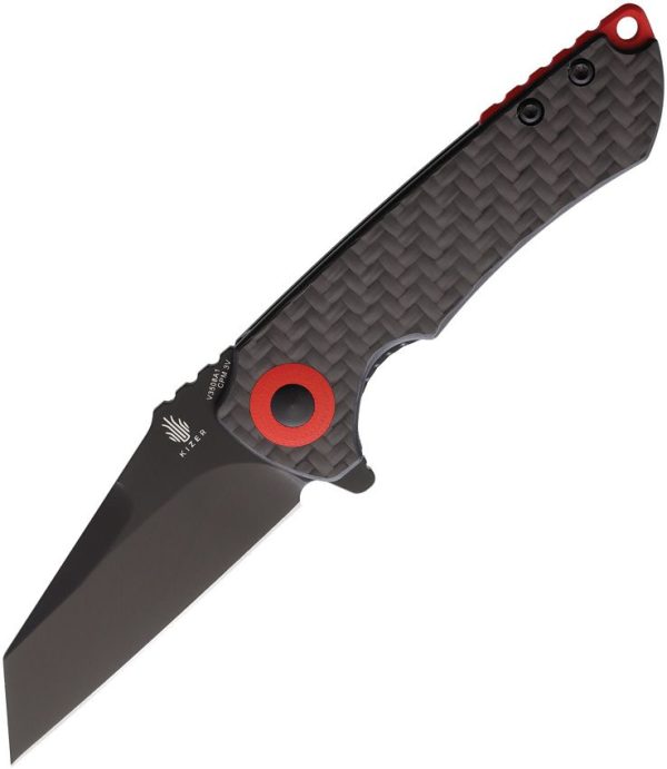 Kizer Mini Critical Flipper - CPM-3V Black Reverse Tanto Blade - Twill Carbon Fiber Handle - KIV3508A1