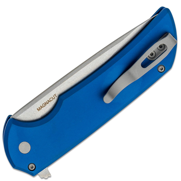 Protech Mordax Flipper - Magnacut Stonewashed Blade - Solid Blue Handle - MX101-Blue - Image 4