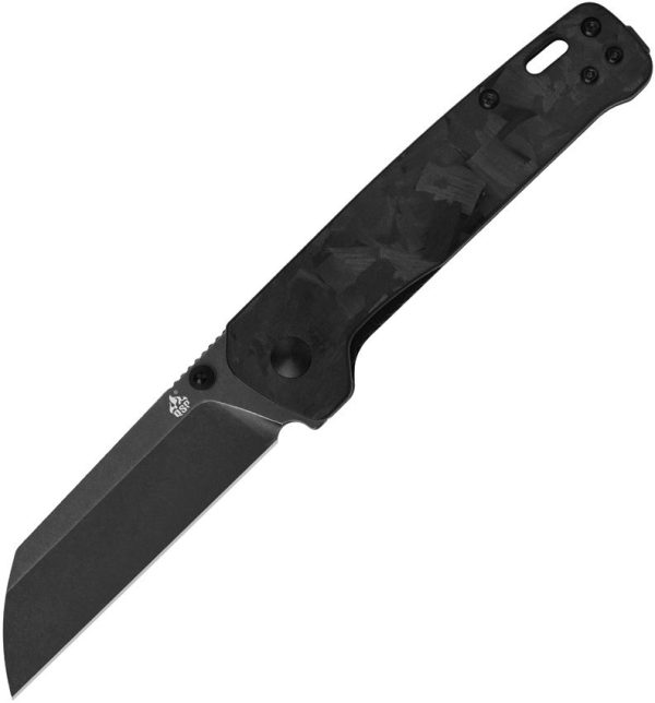 QSP Penguin - D2 Black Stonewashed Sheepsfoot Blade - Black Shredded Carbon Fiber Handle - QS130U