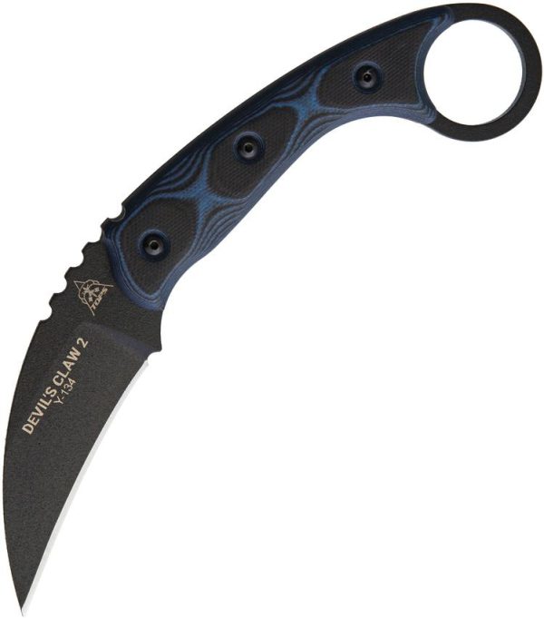 TOPS Devils Claw 2 Karambit - 1095 Black Blade - Blue/Black G10 Handle with Finger Ring - Kydex Sheath - TPDEVCL02
