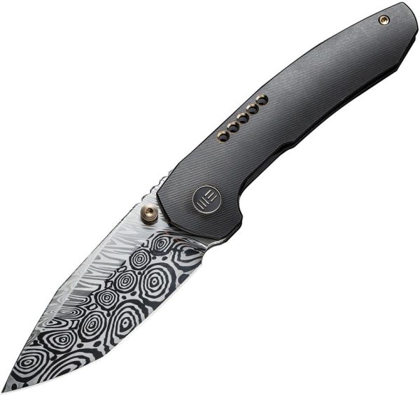 We Knife Company Trogon - Damasteel Mirror Pollished Spear Point Tanto Blade - Milled Black and Bronze Titanium Handle - WE22002B-DS1