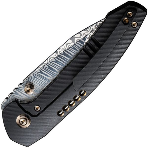 We Knife Company Trogon - Damasteel Mirror Pollished Spear Point Tanto Blade - Milled Black and Bronze Titanium Handle - WE22002B-DS1 - Image 3