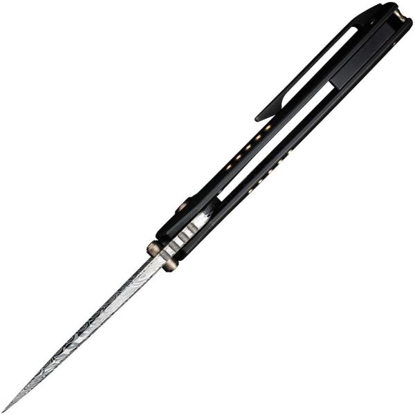 We Knife Company Trogon - Damasteel Mirror Pollished Spear Point Tanto Blade - Milled Black and Bronze Titanium Handle - WE22002B-DS1 - Image 4