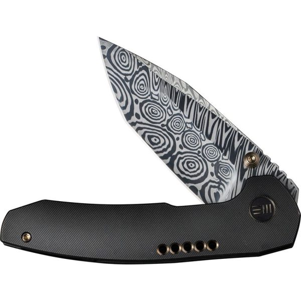 We Knife Company Trogon - Damasteel Mirror Pollished Spear Point Tanto Blade - Milled Black and Bronze Titanium Handle - WE22002B-DS1 - Image 5