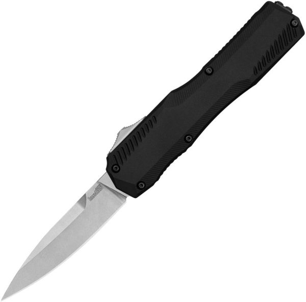 Kershaw Livewire OTF - CPM Magnacut Stonewash Spear Point Blade - Black Aluminum Handle - KS9000