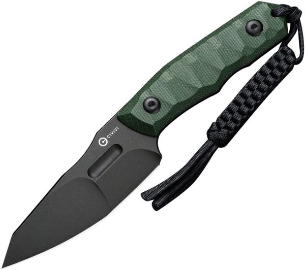 Civivi Propugnator Fixed Blade - D2 Tool Steel Black Stonewash Compound Ground Blade - Green Canvas Micarta Handle - CIVC230022