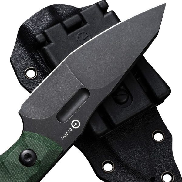 Civivi Propugnator Fixed Blade - D2 Tool Steel Black Stonewash Compound Ground Blade - Green Canvas Micarta Handle - CIVC230022 - Image 4