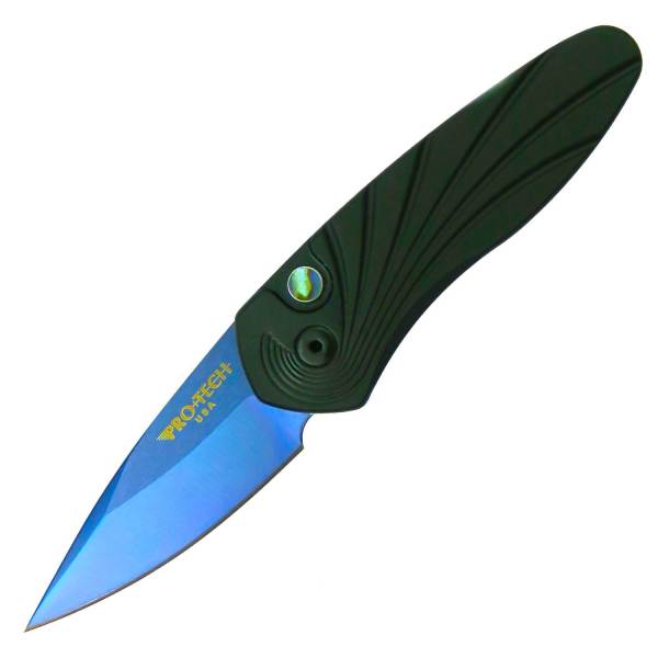 Pro-Tech Sprint AUTO - S35VN Saphire Blue Blade - 3d Milled Black Handle Abalone Button